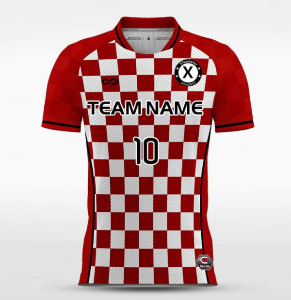 Jersey dengan pola kotak-kotak yang simetris